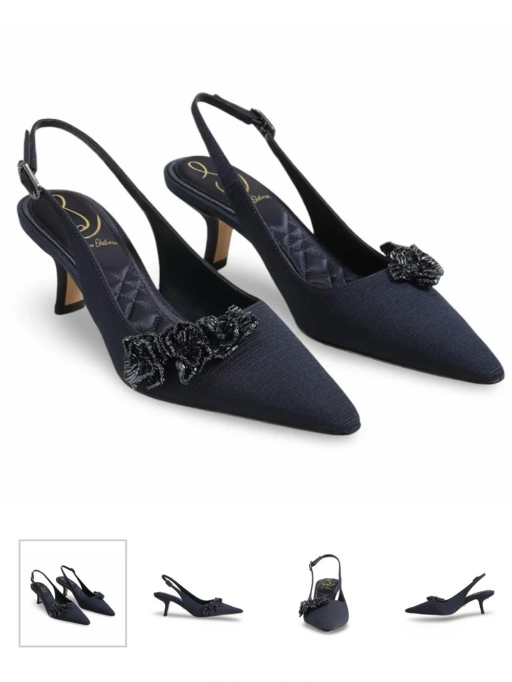 Worn 1x - ‘Bianka Flora’ Slingback Heel - Navy